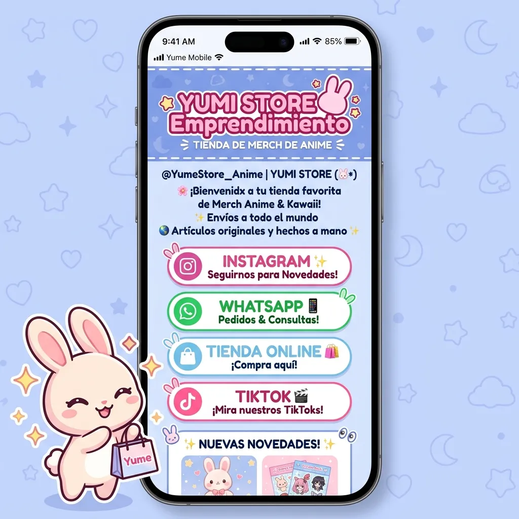 Vista móvil de una página link en bio personalizada para Yumi Store